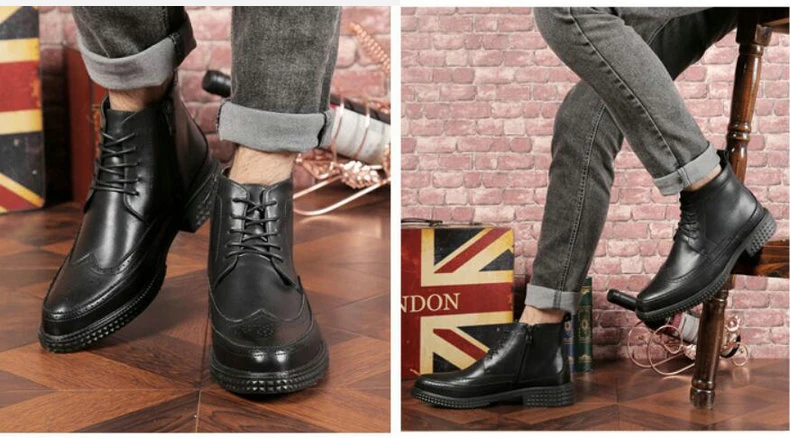 Men's Boot Lace-up Men Boots Genuine Leather Winter Black Chelsea Boots Mens Ankle Military Boots' Men Desert winter shoes mens  (9)