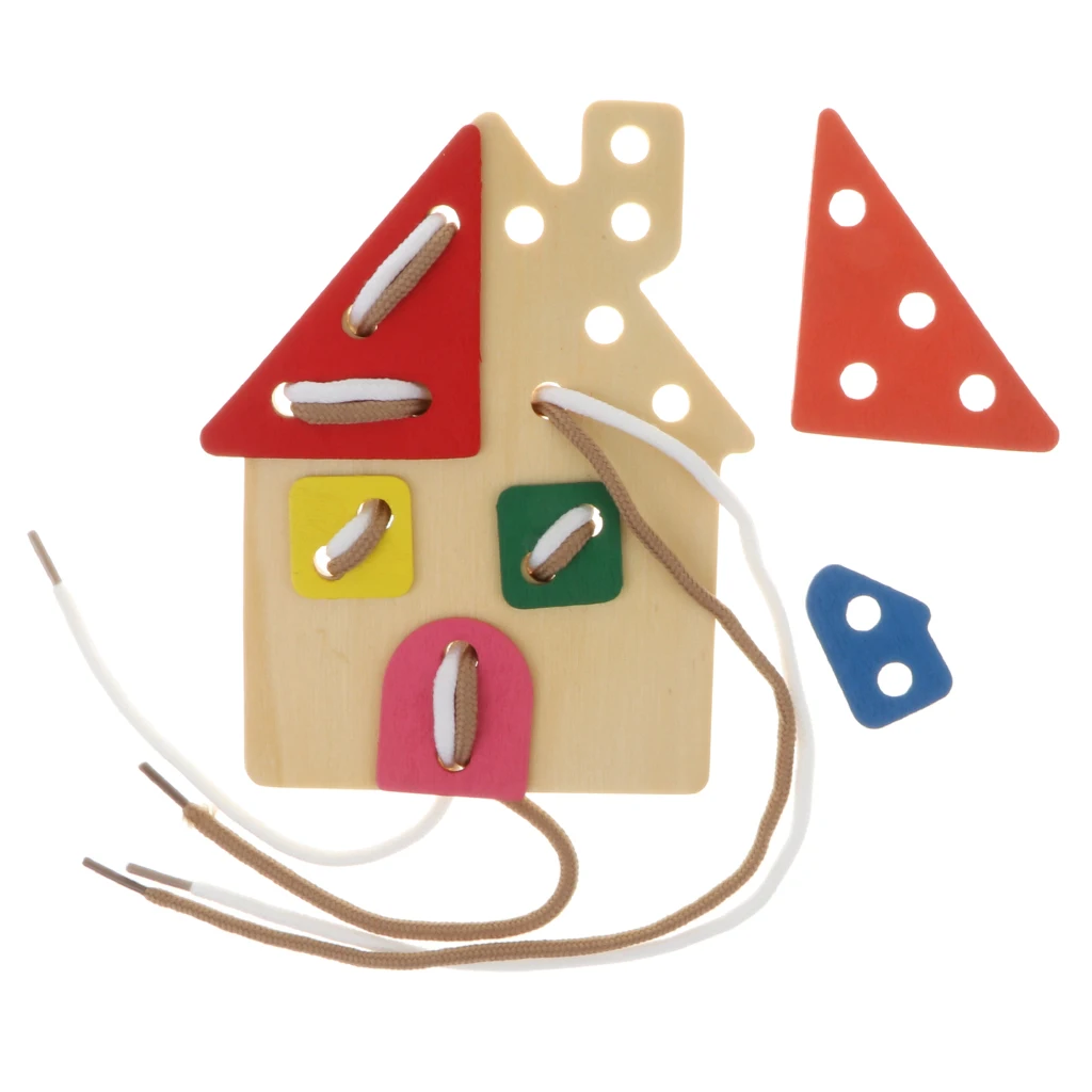 Baby Boys Girls Wooden Threading Board Kids Lacing Toy Early Educational Activity Laces Game Car Kindergarten Montessori Toy