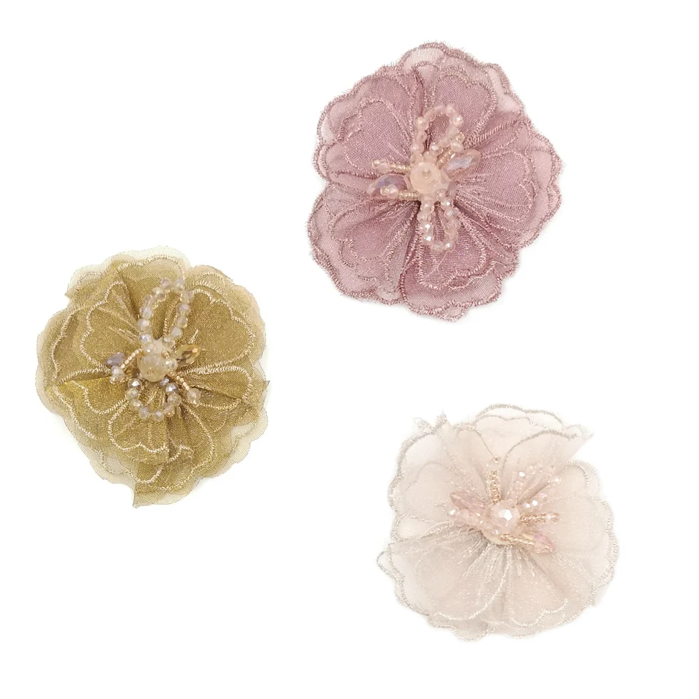

3pcs/lot 2.75'' 3Colors DIY Sewing Chiffon Flat Back Flowers for Girl Headbands and Dress Decoration Hair Accessory
