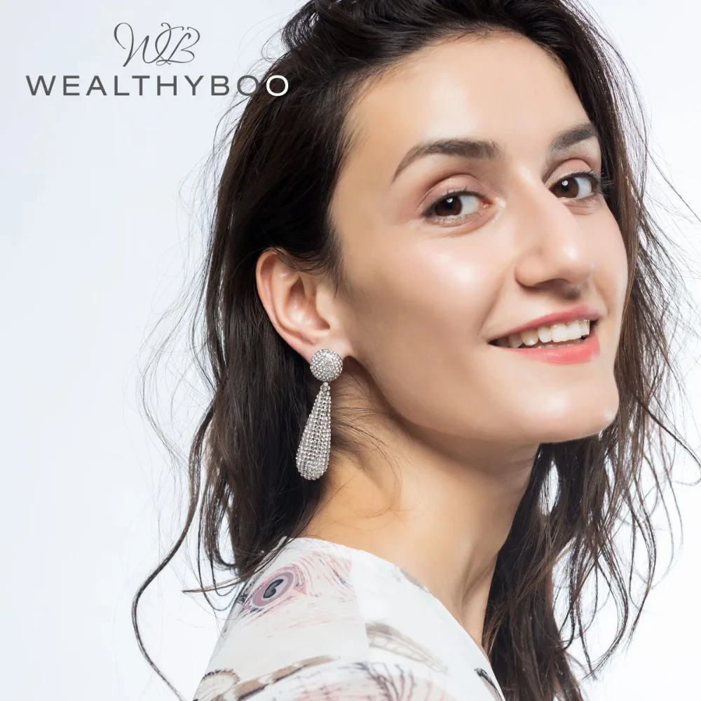 WEALTHYBOO Crystal Korean Earrings Jewelry 2018 New Arrival Teardrop Stone Dangle For Women Wedding Engagement Fashion Accessory | Украшения