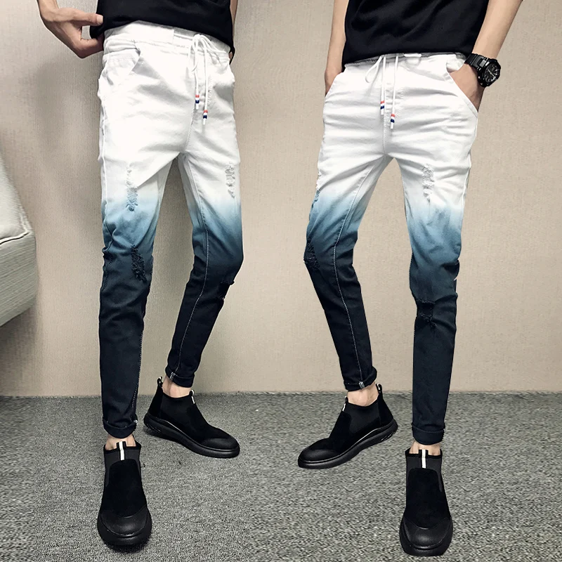 2019 Summer Jeans Men Gradient Color Streetwear Men Jeans Slim Fit Casual Skinny Jeans Men All Match Comfortable Trousers Men