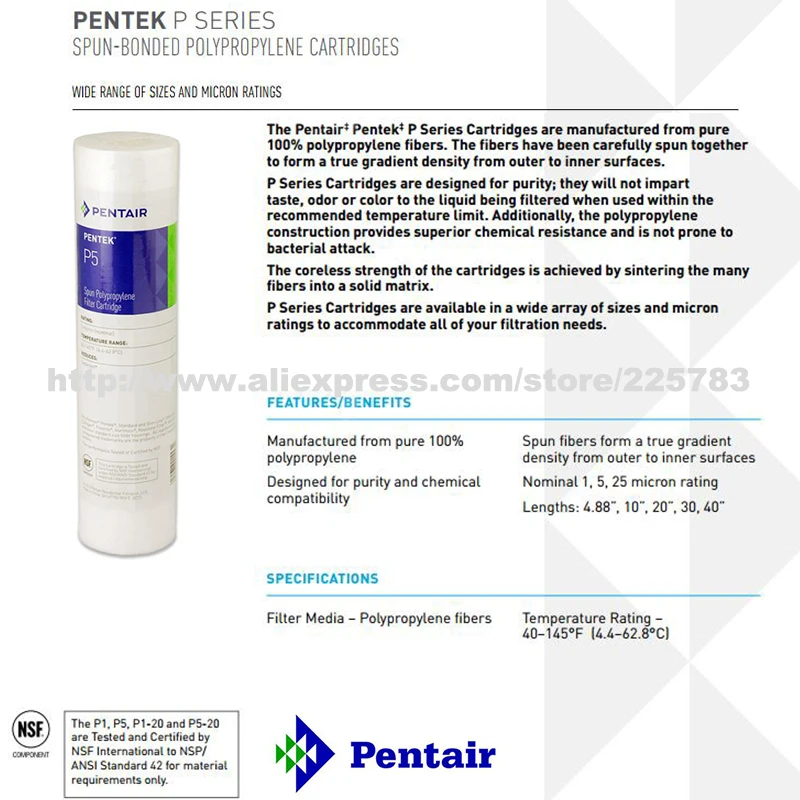 GE Pentair P Series 2 шт. 10 дюймов 5 микрон PPF/фильтрующий картридж для осадочной воды