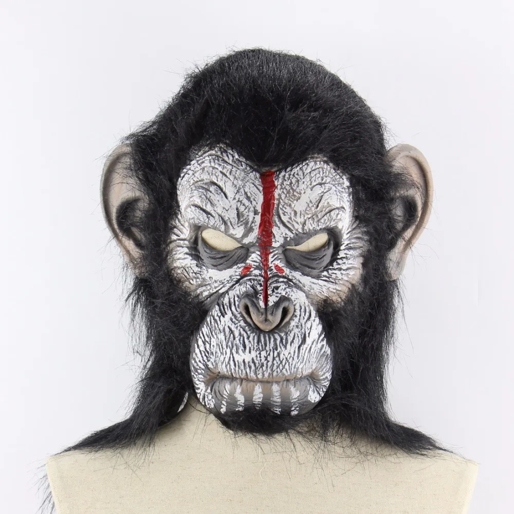 Хэллоуин косплей Rise of The Planet of The Apes Red Face рога дьявольская летучая мышь длинный язык зомби латексная страшная маска вечерние реквизиты
