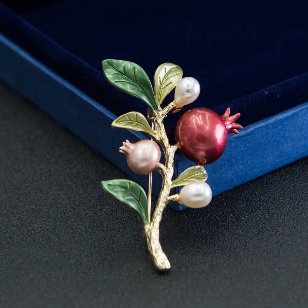 

Pretty Rhinestone Crystal Red Enamel Pomegranate Brooch Pin Broach For Woman Jewelry 06501