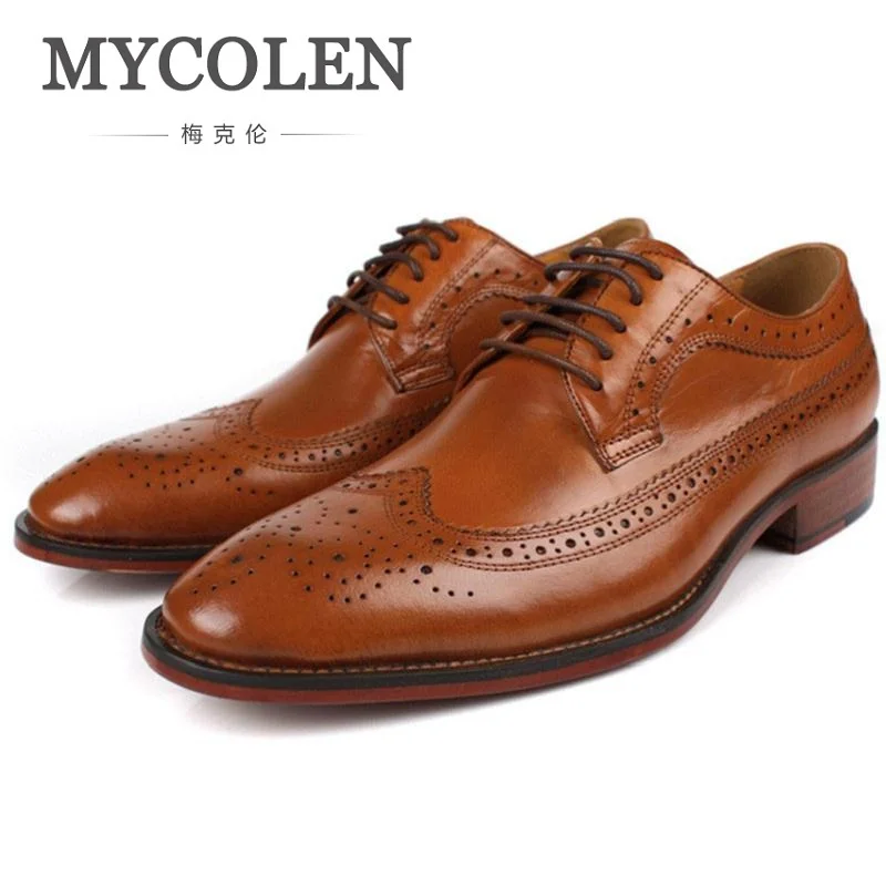 

MYCOLEN 2018 New Arrives Handmade Oxfords Formal Shoes Men Luxury Genuine Leather Brogue Wedding Shoes Business Casual Shoes