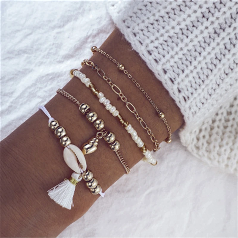 

Fashion Handmade Beads Shell Charm Bracelet Sets For Women Men Bohemian Long Tassel multi-layers Bracelets Femme Jewelry Gifts