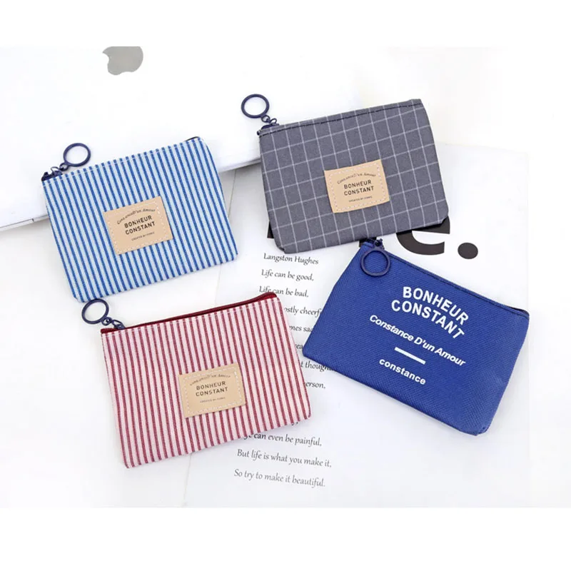 

5pcs Unisex Canvas Coin Purse Card Key Mini Purse Pouch Cartoon Canvas Bag Small Zipper Card Holder Wallet Four Colors Mini Bag