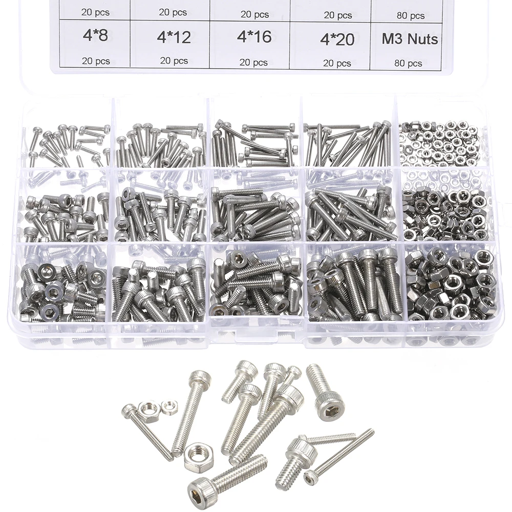 480Pcs DIN912 M2/M-3/M-4 Screw Nut Set Practical Screws Nuts Stainless Steel Screw Nut Combination Screwdriver Repair Tool Kits