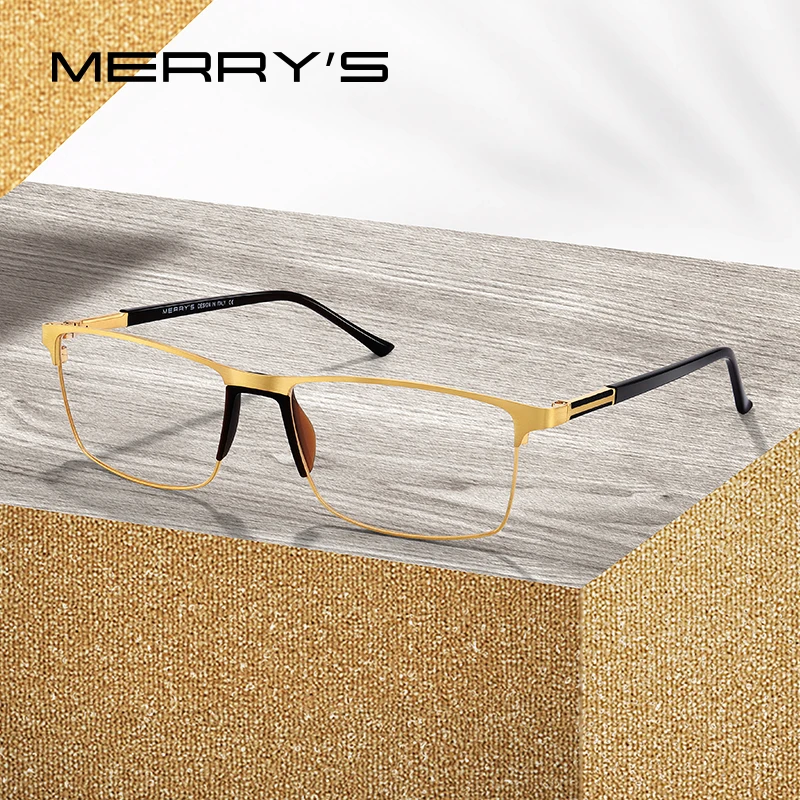

MERRYS DESIGN Men Titanium Alloy Glasses Frame Male Square Ultralight Eye Myopia Prescription Eyeglasses TR90 Nose Pads S2036