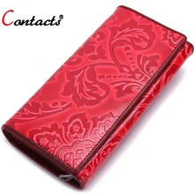 CONTACT’S Genuine Leather Wallet Female coin purse Embossing Card Holder Clutch Organizer phone wallet bag Dollar Price purse