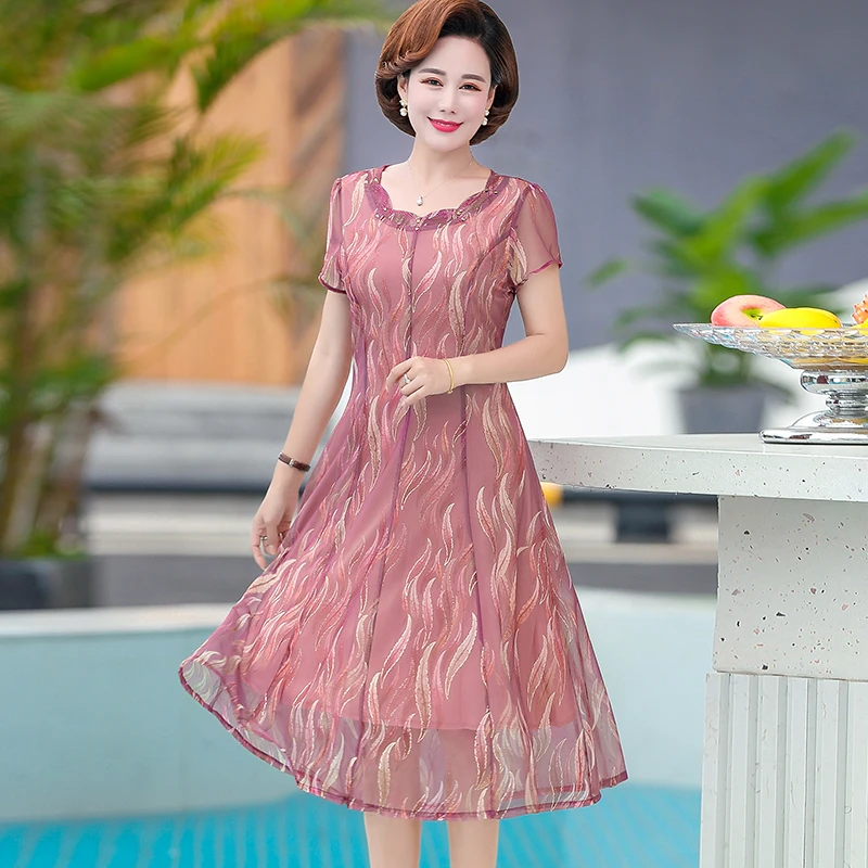 

New Korean Vintage Boho Dresses Summer Plus Size Sundress Chiffon Printing Elegant Women Beach Midi Bodycon Short Sleeve Vestido