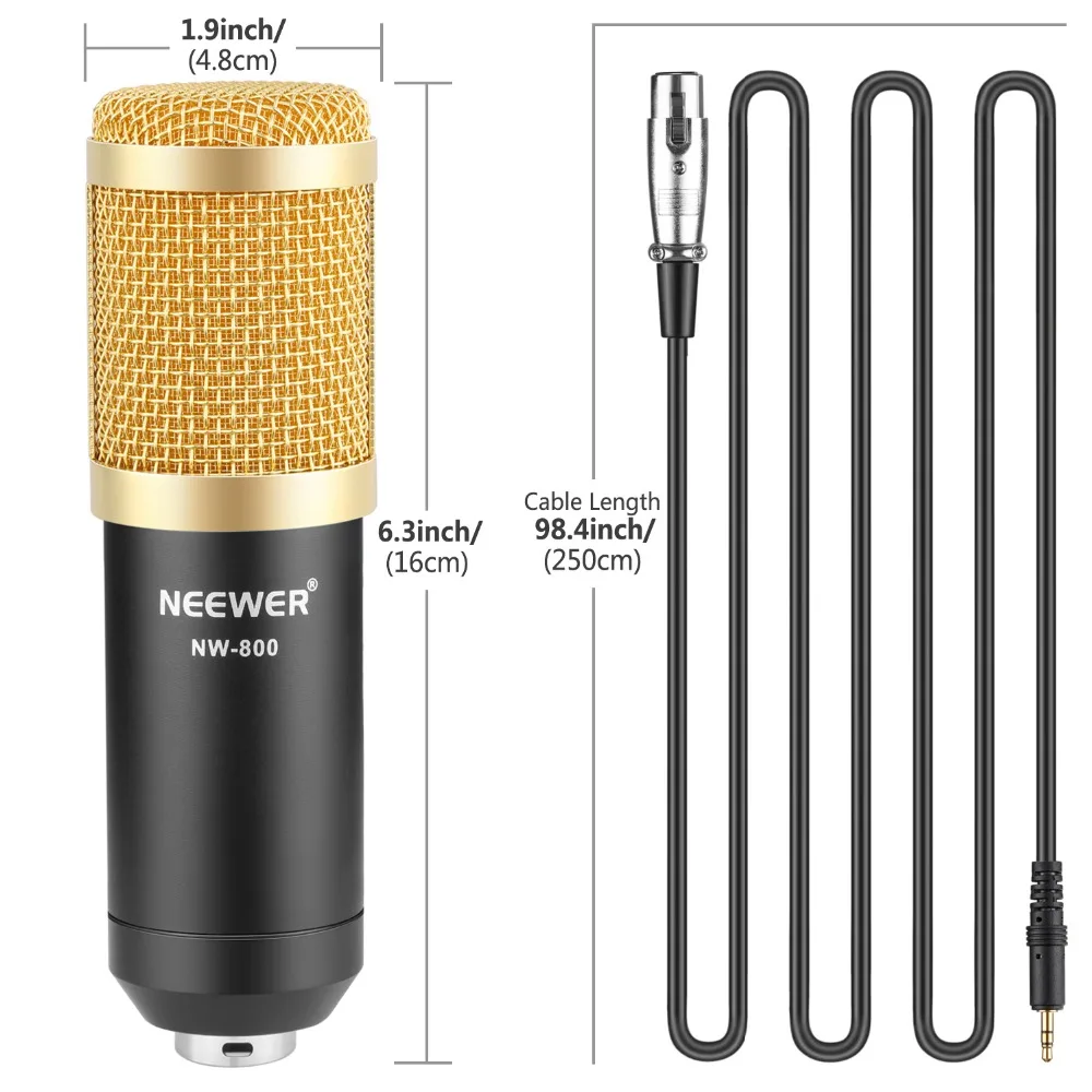 Neewer NW-800 конденсаторный микрофон(черный/золотистый) и мониторные наушники комплект 48В Питание NW-35 стрела подставка