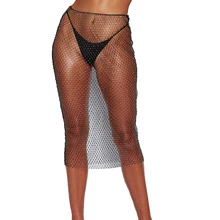 Beach Package hip Skirt Hollow Party Skirt High waist luxury diamond mesh Women Nightclub transparent Sexy Club Skirt Tether