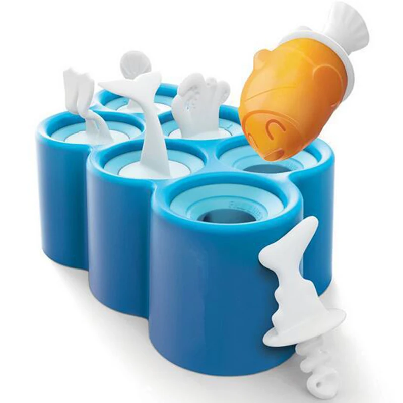 

1PC Summer 6 ugly fish-shaped ice cream mold silicone sticks ice mold cover DIY cartoon popsicle molds holder
