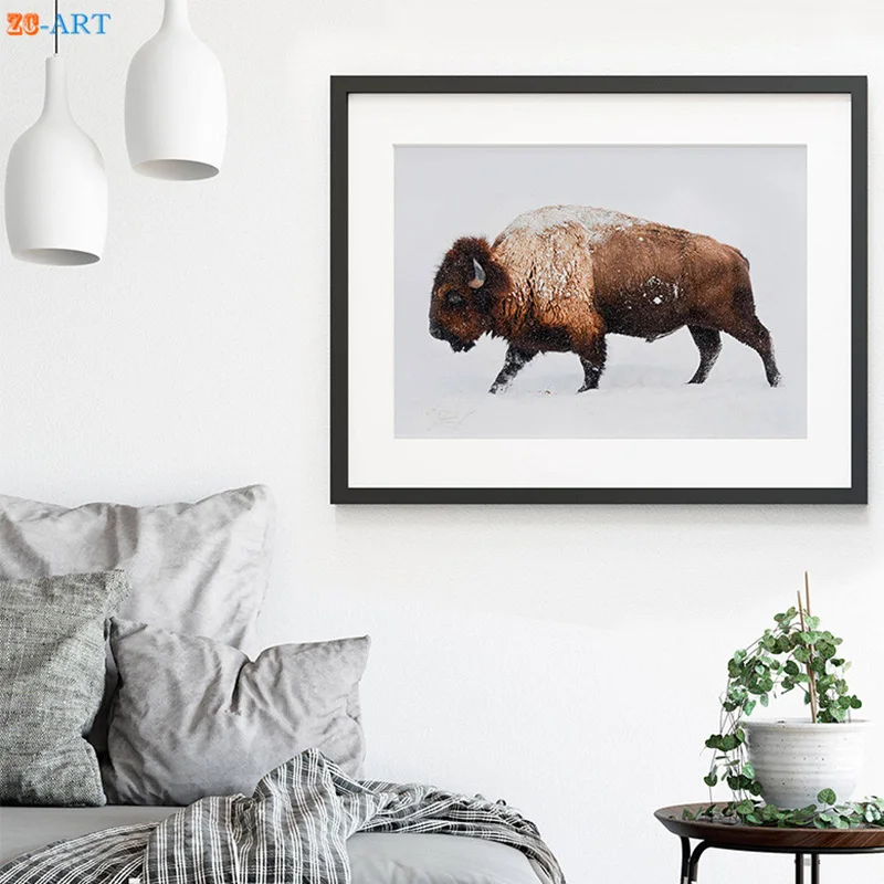 Картина для спальни с принтом буйвола Bison Настенная живопись на холсте большой