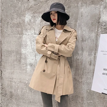 

Women Long Trench coat 2020 Spring New Double Breasted Belt Slim Khaki Womens Windbreaker High quality Casual Business Outerwear