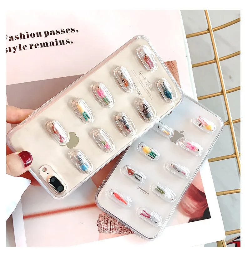 3D Cute Capsule Pills Person Phone Case For iPhone X 6 6S 6plus 7 7plus