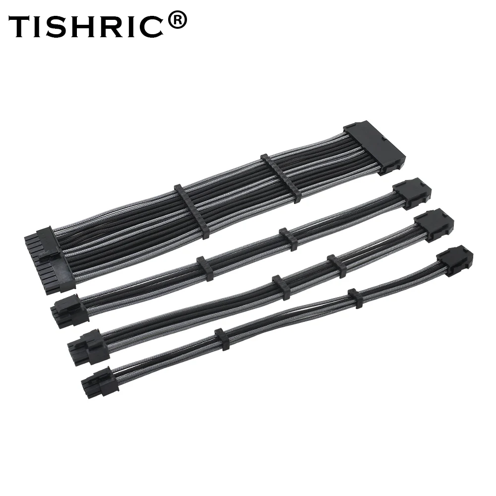 

TISHRIC 4in1 Sleeved Basic Power Extension Cable Kit ATX 24Pin EPS 4+4Pin PCI-E 6+2Pin PCI-E 6Pin Power Extension Cable 9 Colors