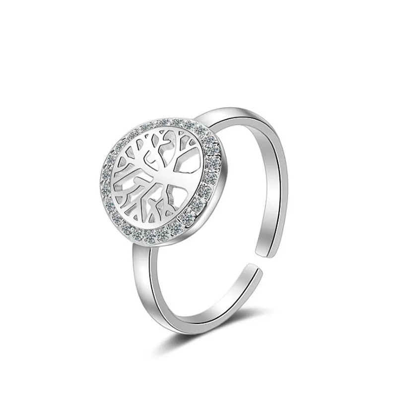 

KOFSAC New Fashion 925 Sterling Silver Ring Micro Inlay CZ Hollow Small Tree Rings For Women Girl Wedding Party Jewelry Gifts