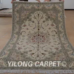 Yilong 6'x9 'восточные шелковые ковер из шерсти и ковры бежевый толстые изысканный шелк шерсть коврик (1437)