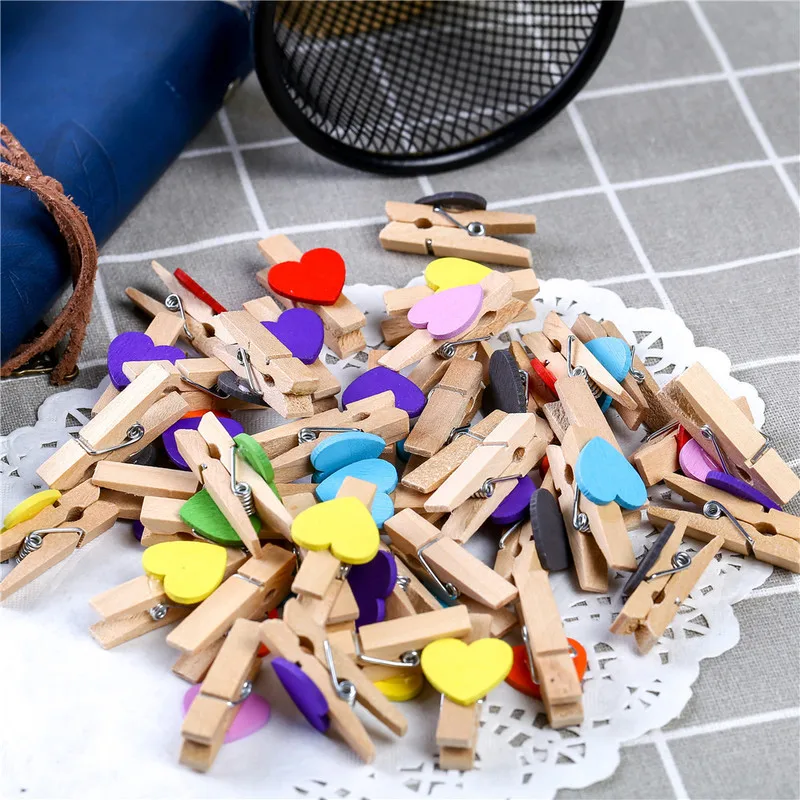 

50Pcs/Pack Small Kawaii Heart Love Wooden Clothes Photo Paper Peg Pin Clothespin Craft Postcard Clips Wedding Home Decoration