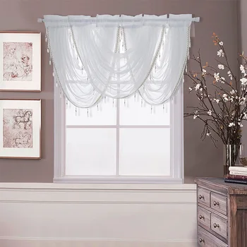 

American Pelmet White Waterfall Valance Silver Wire Thin Tulle Coffee Short Curtains Drape Kitchen Curtain Vintage Window