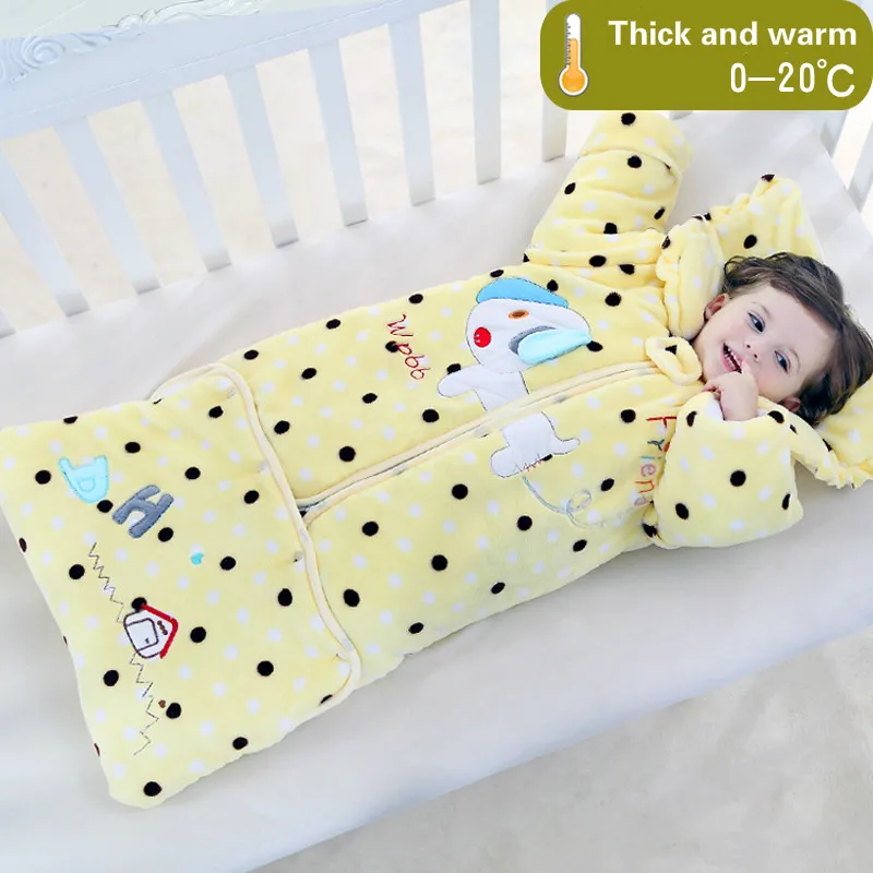 

Baby sleeping bag winter anti-kick quilt velvet children sleep sack spring and autumn thicker detachable sleeves 0-5 years old