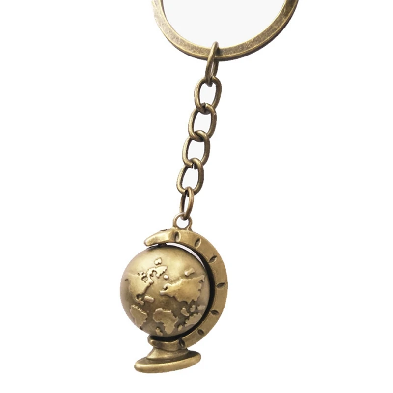 Charms Globe Long Chain Keychain Alloy Plated Mens Key Ring Vintage