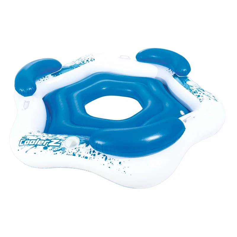 3-Person Round Inflatable Party Island Float Boat With 3-Cup Holders Swimming Pool Floats Water Ride-on Toys Pool Fun Raft