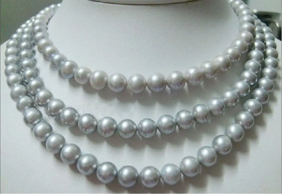 

Exquisite 9-10mm natural Australian south sea gray pearl necklace 14k gold 50' t