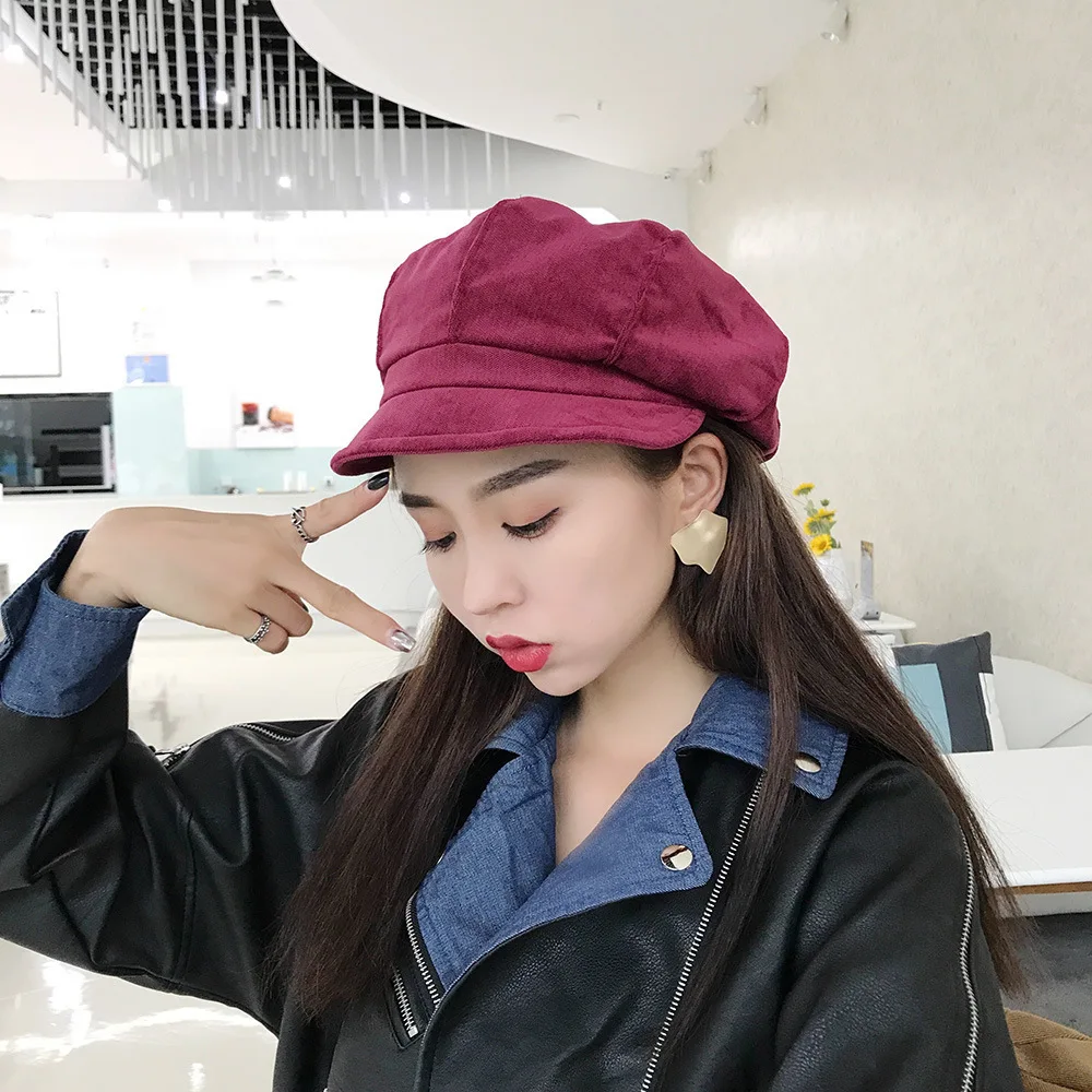 Женский берет шляпа Новое поступление Мода вельвет Винтаж Boina осень зима Gorra Ретро Кепка Восьмиугольные шляпы для женщин - Цвет: 2