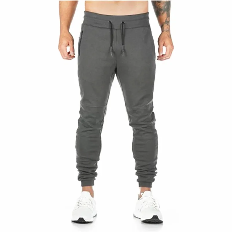Новинка, хлопковые спортивные штаны для мужчин, Осенние тренировочные штаны для бега, обтягивающие брюки, мужские спортивные штаны для фитнеса, бодибилдинга, повседневные модные брендовые брюки-карандаш - Color: Dark gray 2