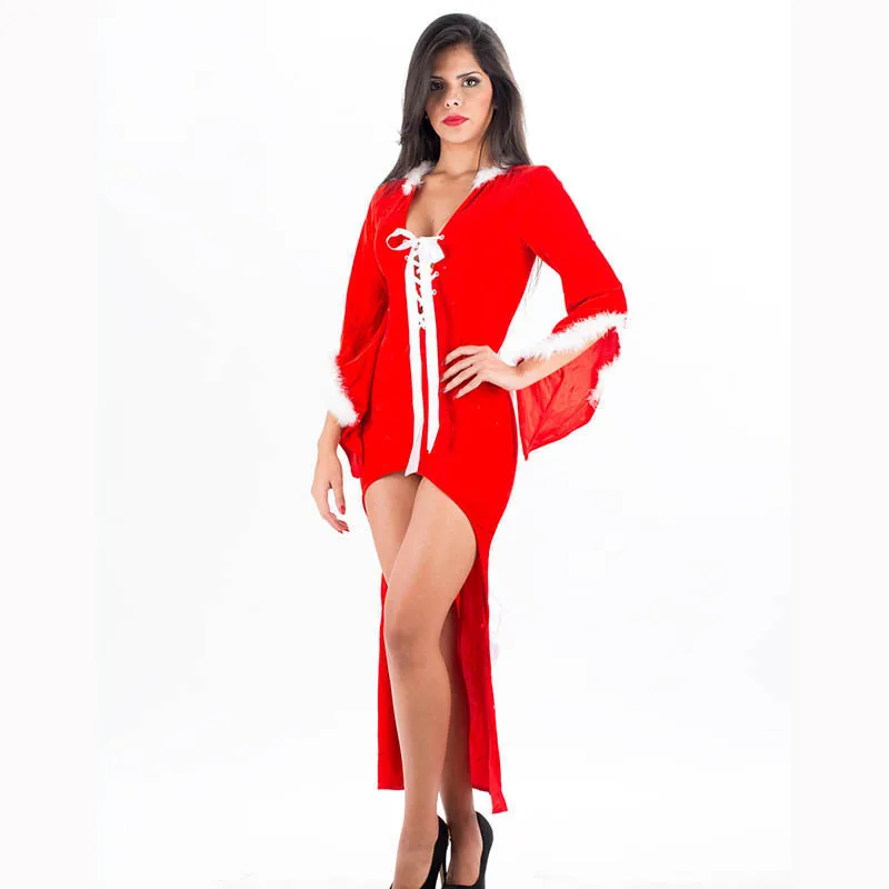 

2017 Winter Party Club Red Christmas Costumes Sexy Mistress Long Dress For Women New Year Clothes W4077