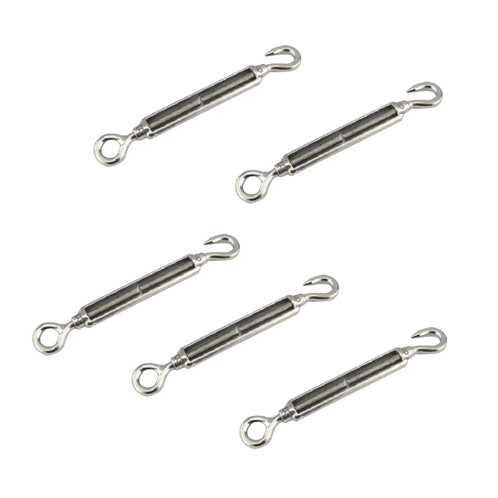 Stainless Steel Hook & Eye Turnbuckle Tighten Wire Rope Tool, Pack Of 5, 97mm