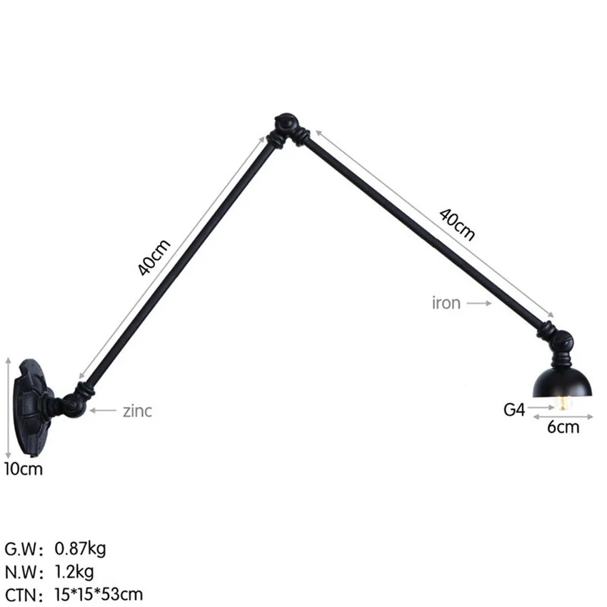 Американское промышленное телескопическое складывание светодиодный настенный светильник Лофт Винтаж длинная рука бра, настенные светильники железа двойной фестиваль освещение