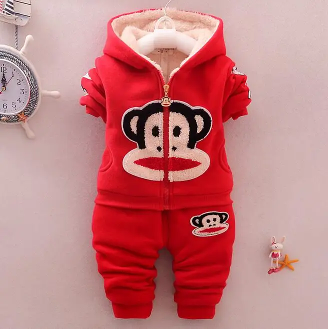 

autumn and winter boys and girls children cotton cartoon clothing suit kid girls plus velvet thickening two piece set