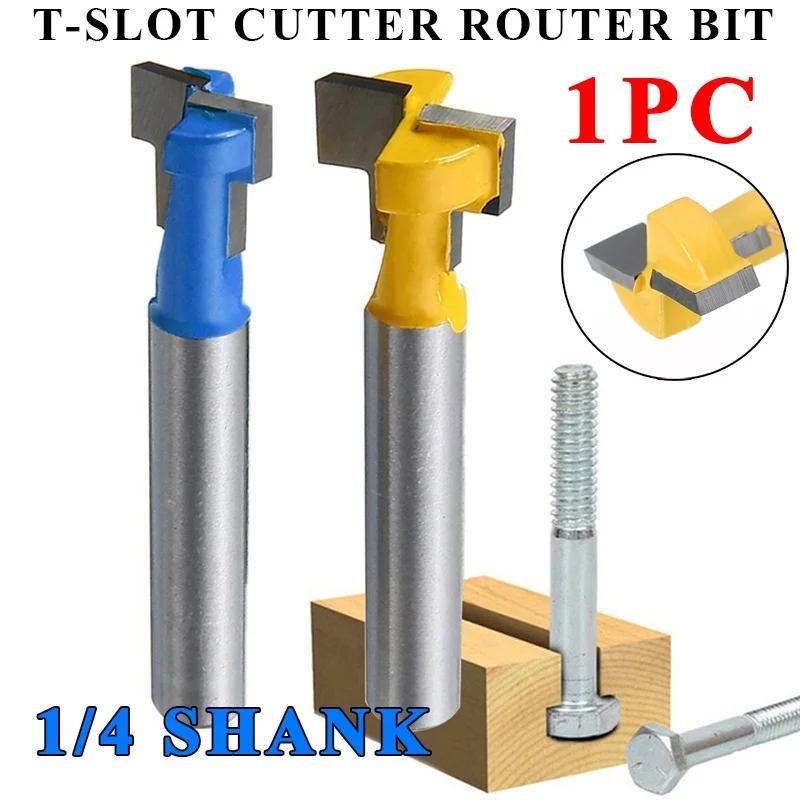 

1pc 1/4" Shank T-Slot Cutter Router Bit Steel Handle 3/8" 1/2" Length Woodworking Cutters for Power Tools
