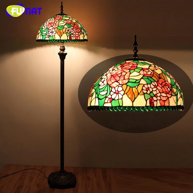 FUMAT European Tiffany Pastroal Stained Glass Floor Lights Rose shade LED Lights For Living Room Bedside Stand Floor Lamps