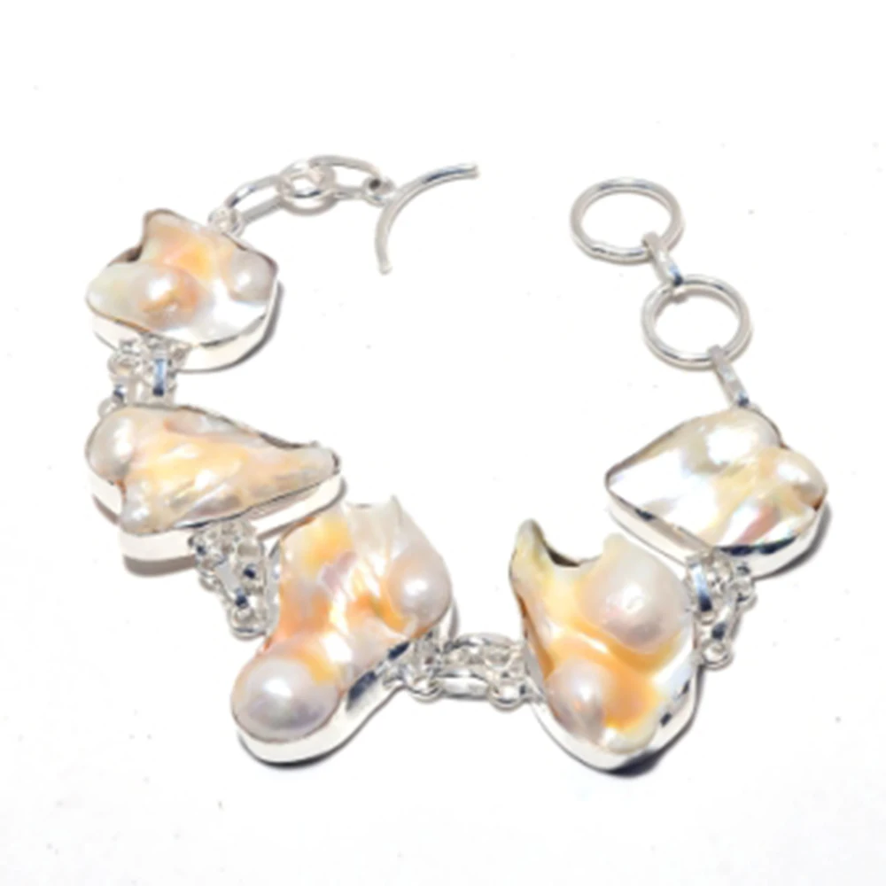 

Biwa Pearls Bracelet Silver Overlay over Copper, 22.2 cm , B3741