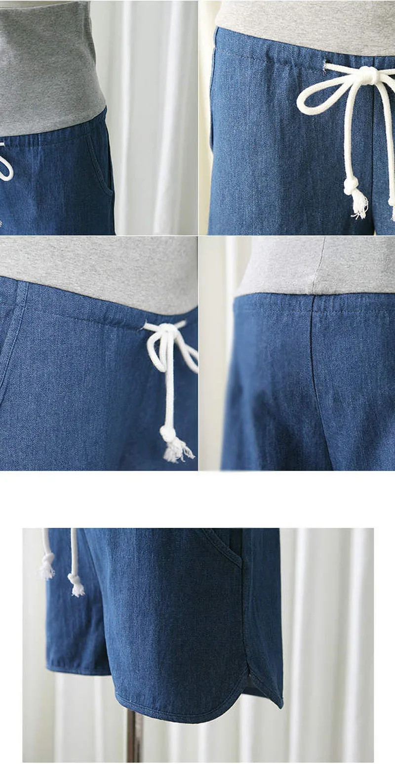 Свободные эластичный пояс Джинсовые шорты Одежда для беременных Для женщин джинсы капри брюки Беременность поддежка живота для