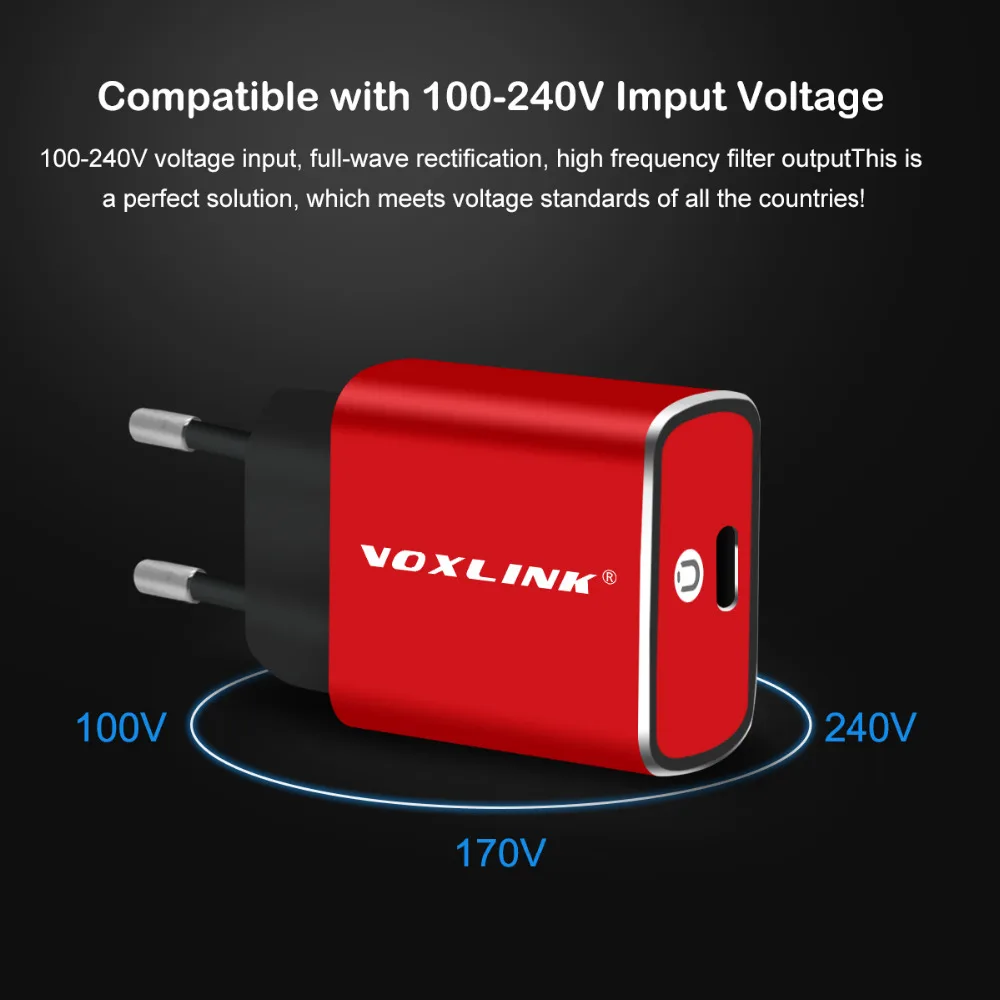 Быстрое usb type-c зарядное устройство, VOXLINK QC3.0 настенное/дорожное USB-C зарядное устройство с тип-c до 8pin кабель для iPhone X 8 8Plus samsung S8 S7 LG