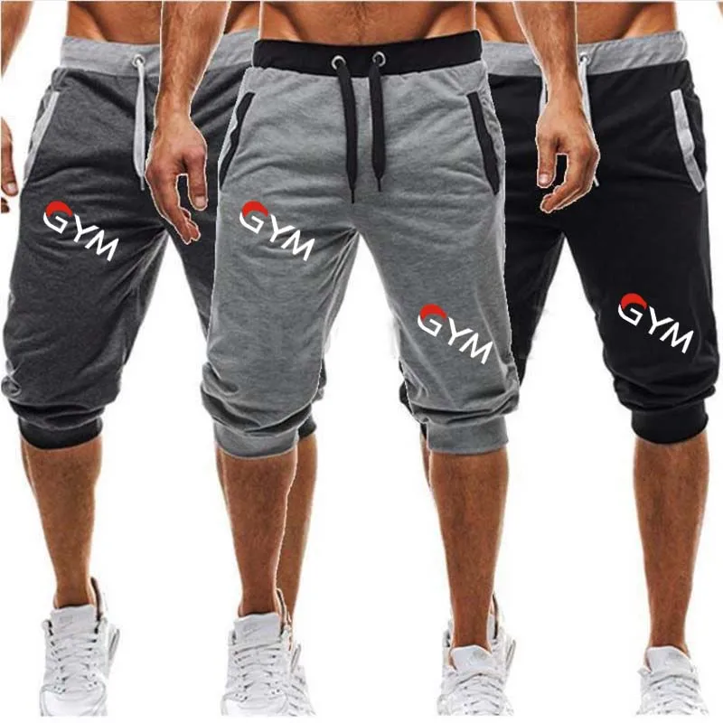 

Mens gym cotton shorts Run jogging sports Fitness bodybuilding Sweatpants male workout training Knee Length short pants