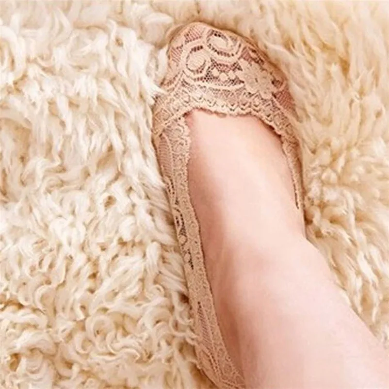 Socks Women Cotton Lace Antiskid Invisible Liner Low Cut Socks Invisible Floral Printed Black and Beige dropshipping 30AT3 02