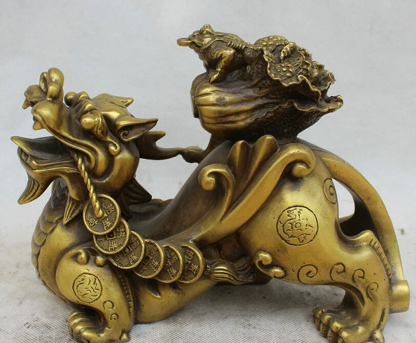 

gem S5773 11" China Copper Wealth cabbage Golden Toad Unicorn Beast Pi Xiu Statue D0317