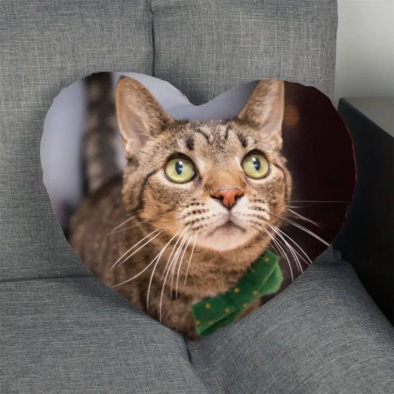 

Cute Cat Custom Heart Pillow Cover Custom Zipper Pillowcase Cover Wedding Home Office Decorative
