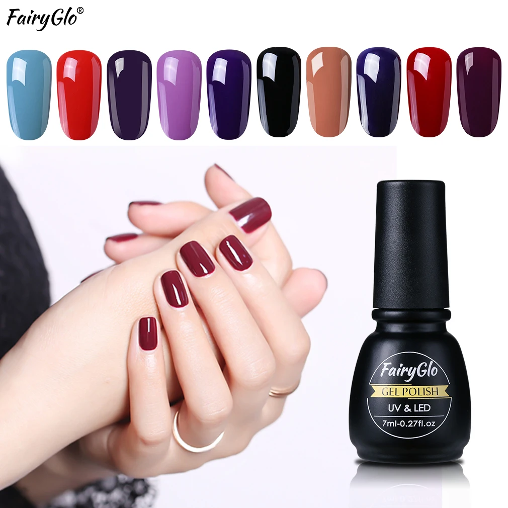

FairyGlo Nail Gel 7ML Pure Color Gel Varnish UV LED Soak Off Classic Nail Gel Polish Varnish Lacquer Shiny Top Base Coat Gel