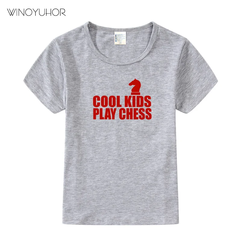 Крутая Детская футболка с надписью «игра в шахматы» г. Детская летняя повседневная футболка с короткими рукавами Топы для маленьких мальчиков и девочек, брендовая одежда - Цвет: Grey