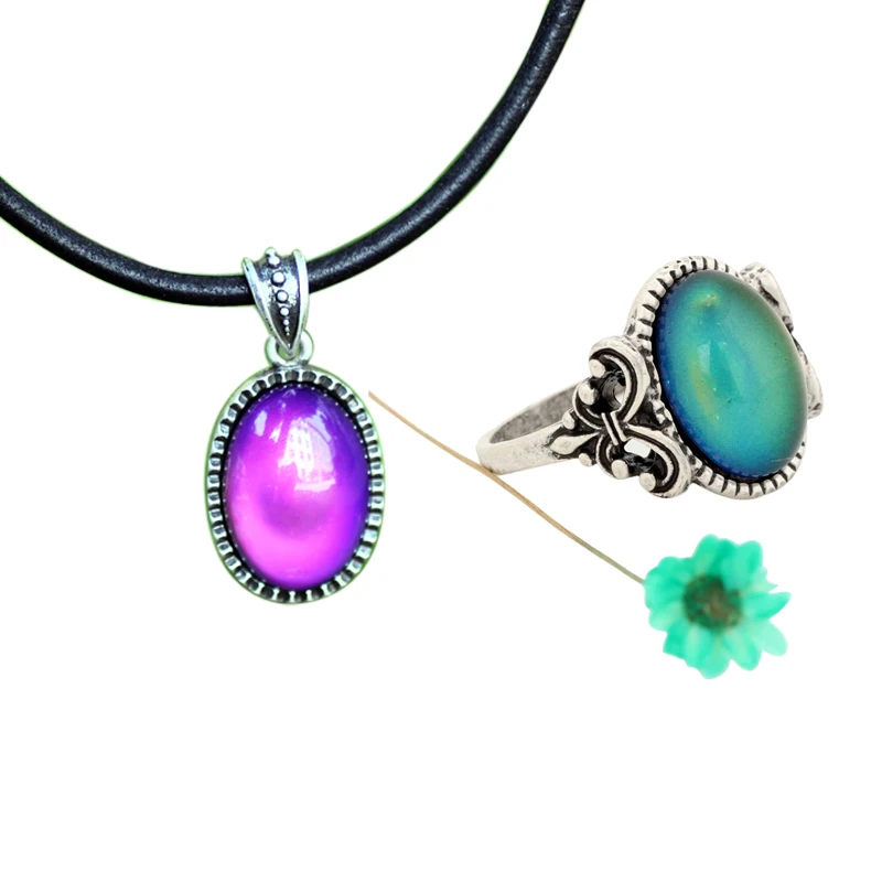 

Extra Random Gifts Fashion Brand Square Geometry Jewelry Sets Pandent Necklace Magic Space Mood Ring Jewelry Set For Women