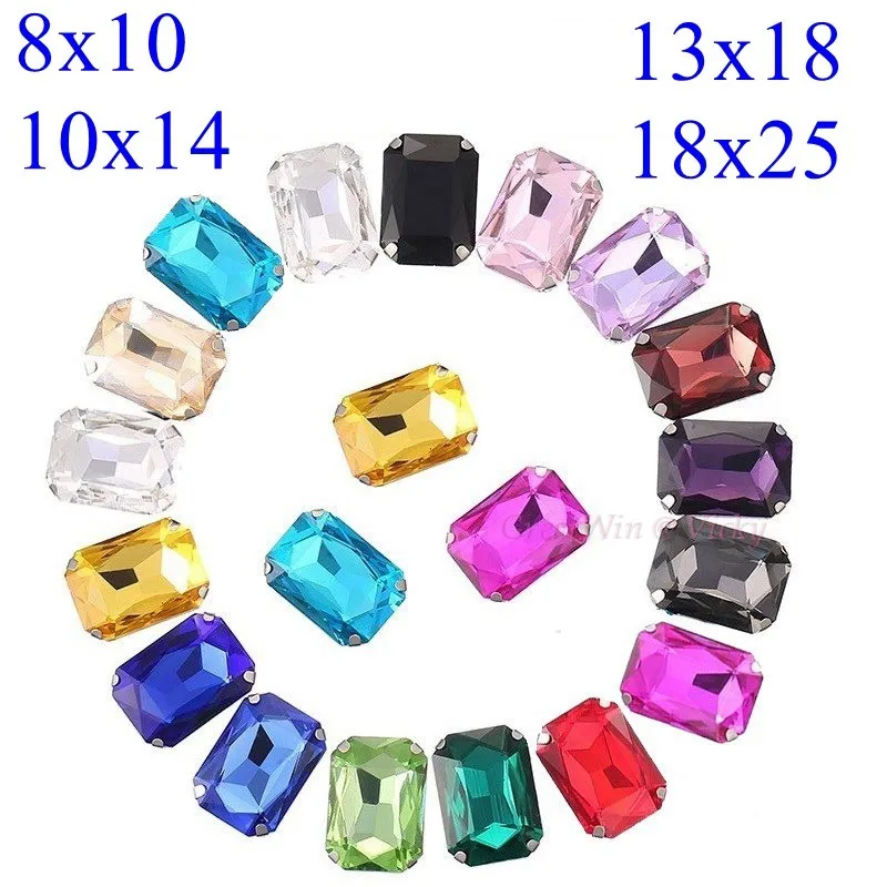

Glass Rhinestones! Rectangle Shape Diamond With Claw Sew On Strass Metal Base Buckle Crystal Stone Beads For Clothes