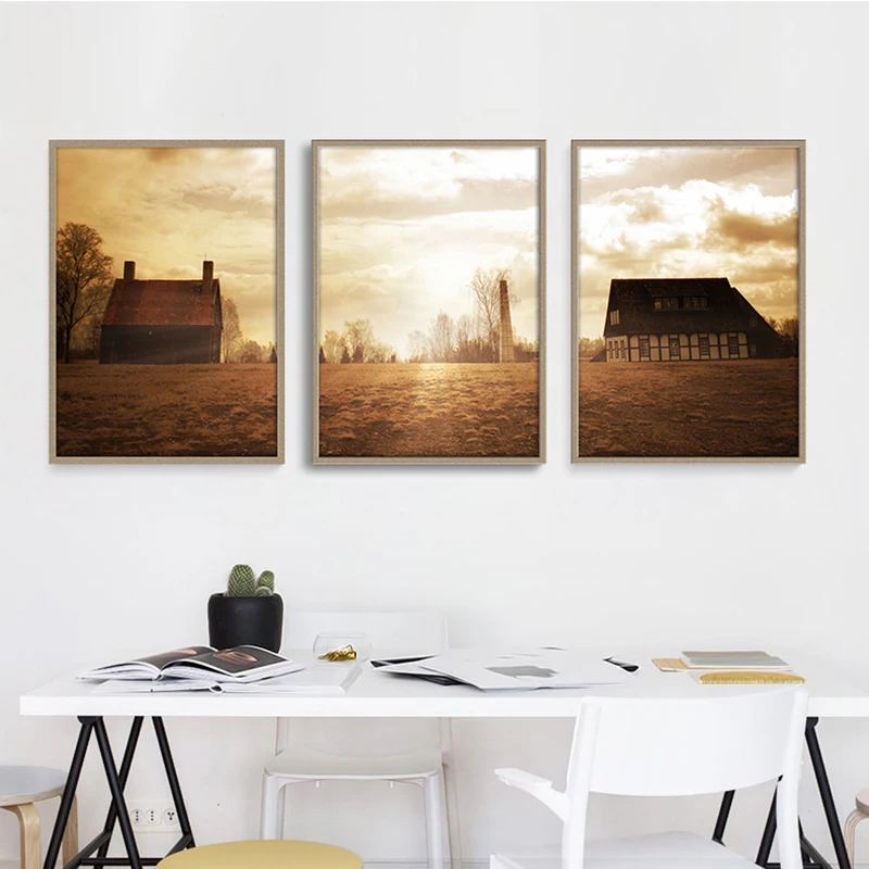 Canvas-Paintings-Wall-Art-Prints-3-Pieces-Vintage-Country-house-Pictures-Sunset-Landscape-Posters-Home-Decor (3)